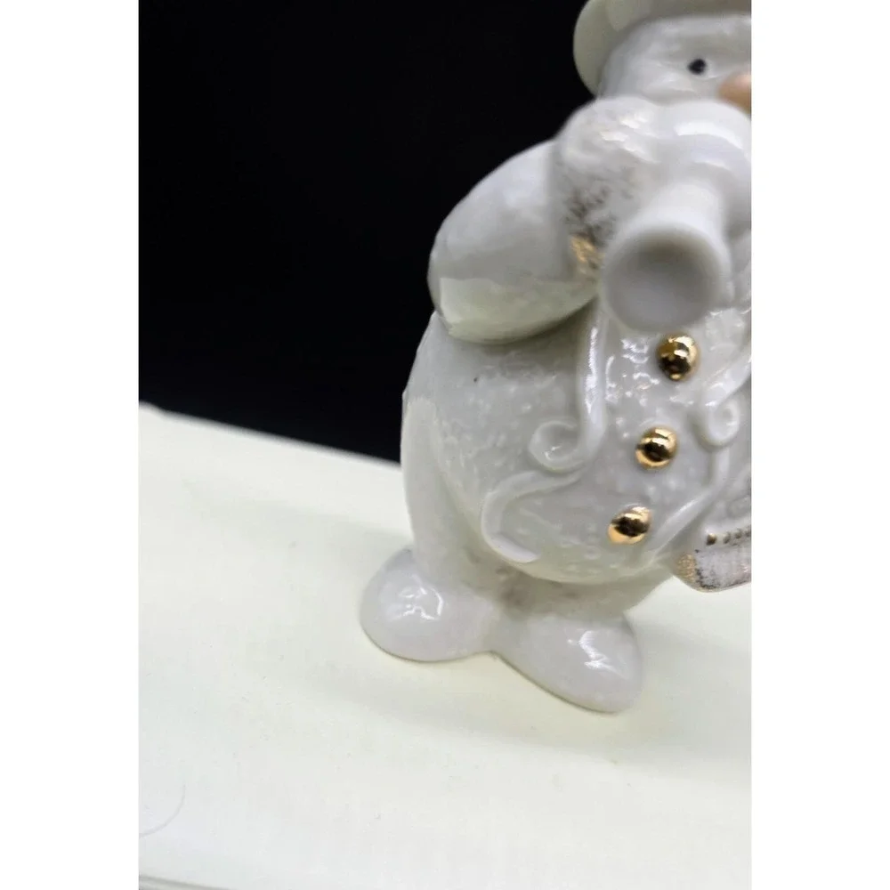 LENOX Celebration Snowman Figurine Ceramic Noisemakers Horn Gold Accents 3.5